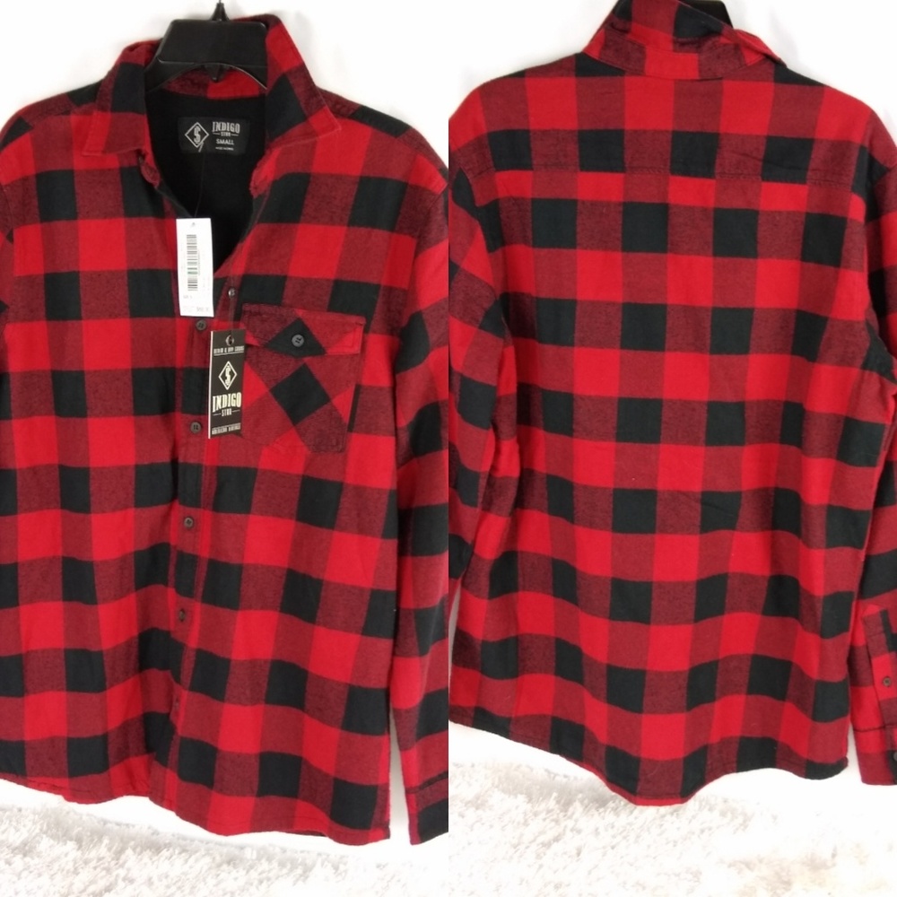 Indigo Star Buffalo checks Red & Black Thermal Lining Shirt Men's Small New